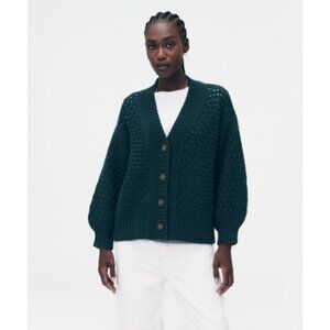 EUC Naadam Wool Cashmere Open Stitch Cardigan In Forest Green Size XS